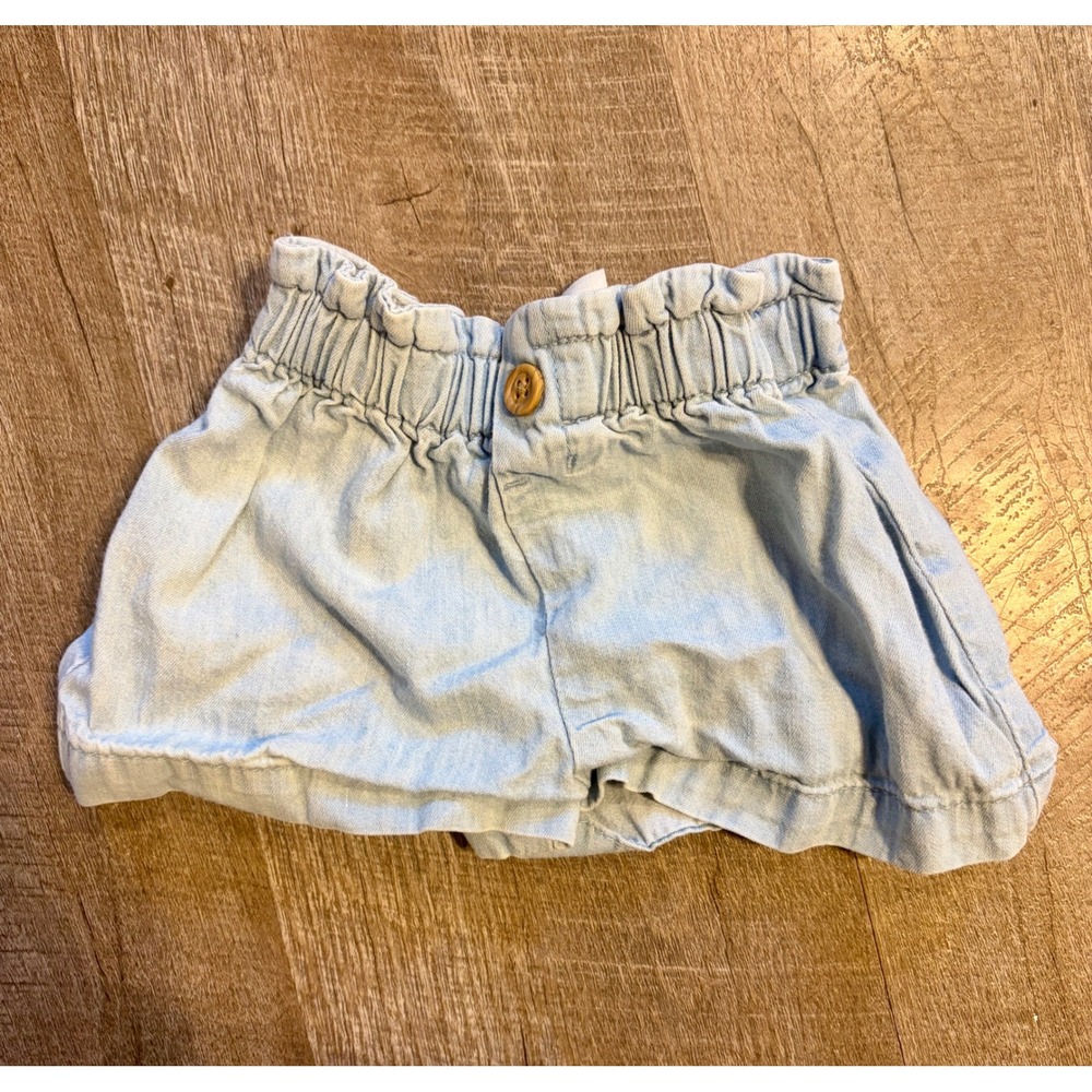 HM Baby Light Blue Chambray Paperbag Waist Shorts 6M